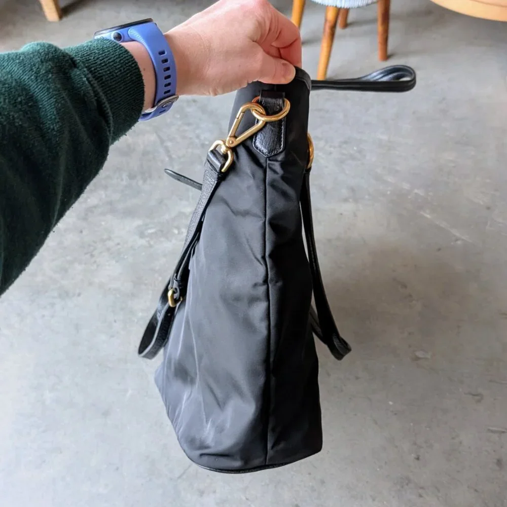 Prada Tessuto Vitello Daino Shopper Tote Shoulder Bag Black Nero